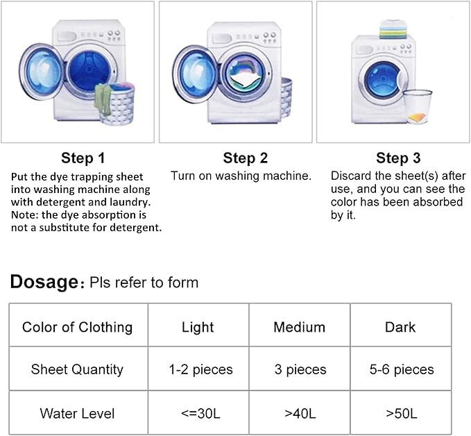 Dye Absorption Dye Trapping Sheets, 288 Count Household Cleaning Toilet Supplies Laundry Fragrance Free Color Collector Grabber Cleaner Machine Use With Mix Different for Single People