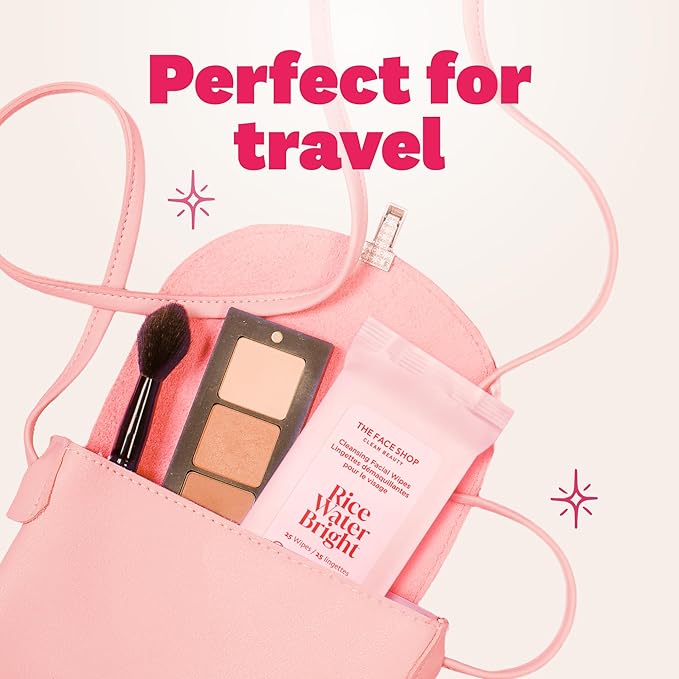 THE FACE SHOP X GLAMZILLA Rice Water Bright Cleansing Wipes On-the-Go Bundle for Face, Moisturizing, Infused with Rice Extract, Cleansing Facial Wipes, 25 Count (Pack of 3)