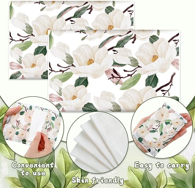 Geyee 50 Packs Facial Tissue Travel Packs Disposable Pocket Tissues for Wedding Guest Travel School Purse Home Supplies, 500 Sheets 3 Ply(Magnolia)