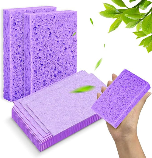 12 - Pack Non-Scratch Scrub Sponges - Sponges for Dishes and Washing Dishes, Cleaning Sponges for Kitchen Home Bathroom Cars, Funny Cut-Outs DIY for Kids (Purple