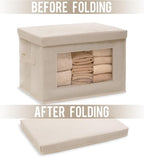 Citylife 3-Pack Storage Bins with Lids, Fabric Foldable Storage Bins with Soft Cord Handles, Canvas Storage Bin with Lid for Organizing Clothes, Blankets and Books, Beige