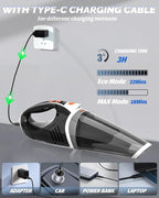 Handheld Vacuum Cordless, Car Vacuum Cleaner with Powerful Suction, 2 Modes Mini Hand Vacuum, Dry & Wet, LED Light, Portable Vacuum for Car Pet Hair, Home, Office, Keyboards Black Orange