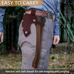 14.6" Hatchet, Camping Hatchet with Leather Sheath, Bushcraft Axe with 1065 Carbon Steel & Beech Handle, Survival Axe for Wood Splitting and Chopping - Perfect for Gardening and Outdoor