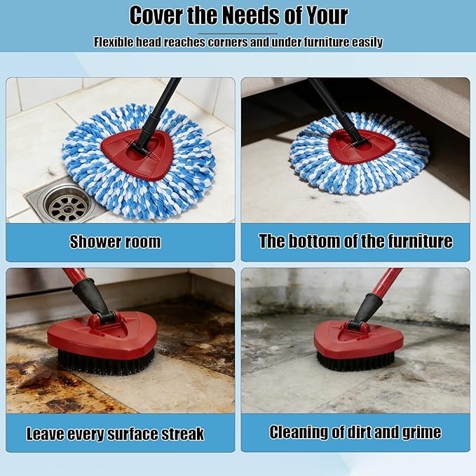 6PCS Spin Mop Replacement Heads,with Only Fit for RinseClean 2-Tank System,Machine Washable & Easy to Replace.Including 4 Spin mop Replacement Heads, 1 Brush Head and 1 Base