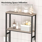 HOOBRO Over-The-Toilet Storage, 2-Tier Bathroom Organizer Over Toilet, Bathroom Shelves with Toilet Paper Holder and Hooks, Freestanding Storage Shelf, Space Saver, Greige and Black BG49TS01