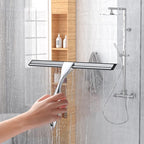 Shower Squeegee Set, 10-Inch Stainless Steel Squeegee for Bathroom, Shower Doors, Mirrors, Tiles, and Car Windows - 100% Streak Free, Includes Shower Door Hook, Adhesive Hook and Spare Silicone Blade