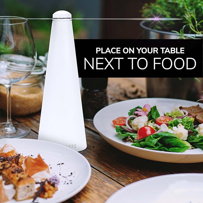 Fly Fans for Tables by Modern Lyfe - AA Battery & USB Powered - Fly Swatter Outdoor Camping Accessory Or for Food at Parties, Restaurants & Picnics, Bug Fan, Spinner Keeps Flies Away (2 Pack - White)