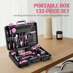 Pink Drill Tool Set Kit DEKOPRO Power Cordless Drill Tool Box with 12V Electric Pink Drill Driver Set for Women Home Hand Repair Tools Sets Drills Case