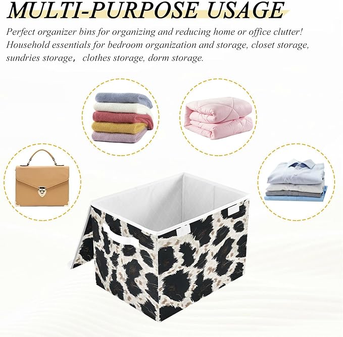 senya Large Storage Bins with Linen Collapsible Foldable Storage Cubes Fabric Closet Organizer Containers box with Flip-Top Lid for Home Bedroom Office 16.7 x 12.6 x 11.8in (Animal Skin Texture)
