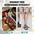 Zorfeter 2 PCS Under Cabinet Kitchen Utensil Hooks, Stainless Steel Utensil Racks 360°Rotating Drilling Free Adhesive Utensils Hanging Rack Holder, Brushed Nickel