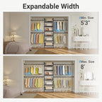 Timate S3X Medium Expandable Wall Mounted Clothes Rack with 6 Adjustable Shelves & 4 Expandable Hanger Rods, Heavy Duty Industrial Pipe Clothing Rack for Hanging Clothes, Fits Spaces 5'3"- 8', Black