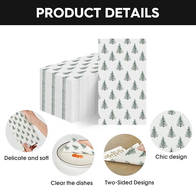 Horaldaily 50 Christmas Disposable Paper Decorative Guest Napkins, Christmas Tree Hand Towel for Party Lunch Dinner Kitchen Bathroom