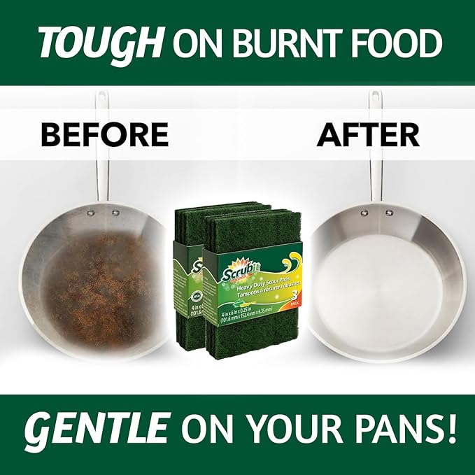 SCRUBIT Scouring Pads - Heavy Duty Scrub Pads for Cleaning Dishes - Non-Scratch - Reusable - Green (50)