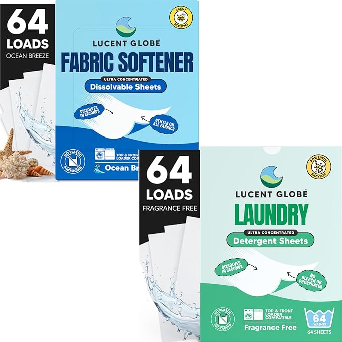 Laundry Bundle: Fragrance Free Laundry + Ocean Breeze Fabric Softener for Washer Sheets