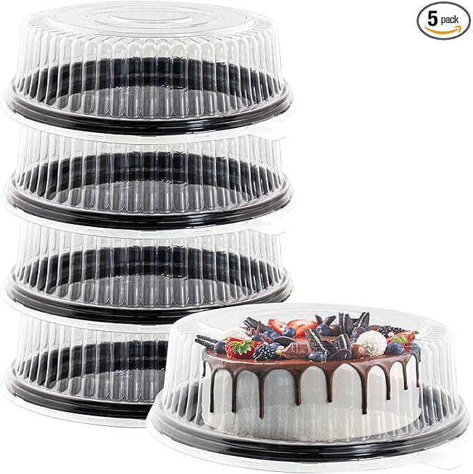 5Pcs12 Inch Cake Containers with Lid -Plastic Disposable Clear Cake Container Dome and Black Base Carry & Display Storage Box (5)