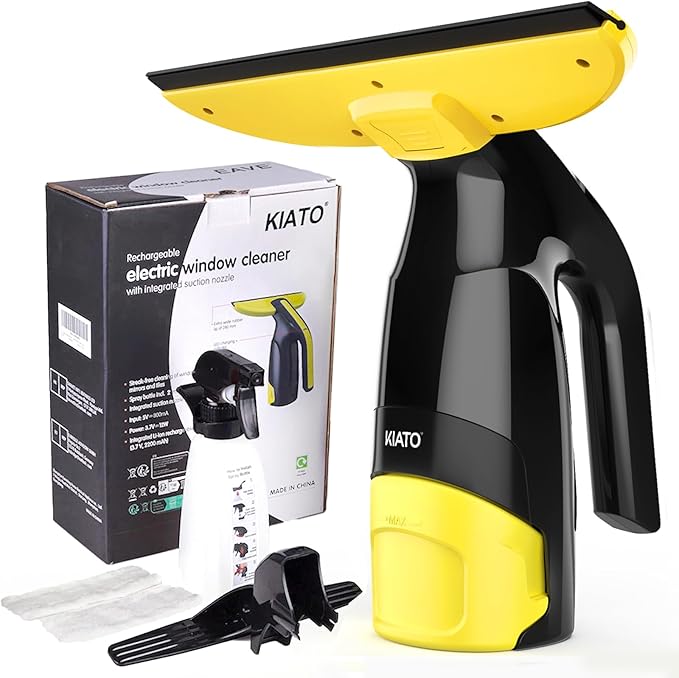 Kiato Window Vacuum Squeegee Cordless, 11" Rechargeable Window Vac Cleaner with Spray Bottle, Electric Squeegee for Windows, Tiles, Mirrors, 200ml Water Tank, WC04