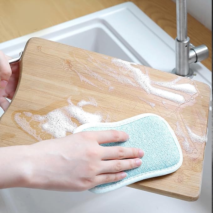 4 Pack Kitchen Scrub Sponge Dual Action Washing Up Cleaner Heavy Duty Scouring Pads Household Cleaning Wash Cloth (4)