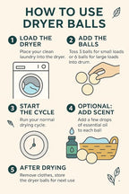 Laundry Wool Dryer Balls | Natural Fabric Softener – Reusable, Eco-Friendly, Reduces Drying Time – Wool Balls Replaces Dryer Sheets - 6 XL Pack - Laundry Balls for Dryer