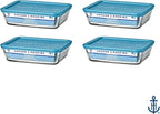 Anchor Hocking SnugFitTM Rectangular Food Storage Containers with Lids (4-Piece, 6-cup, Teal, oven-safe)