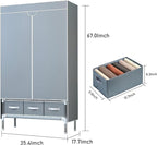 Portable Wardrobe Closet with Shelves & Drawers - Light Grey Oxford Fabric Clothes Organizer for Bedroom, Dorm Room - Waterproof, Easy Assembly No Tools Needed(35.4" x 17.7" x 67")