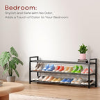 Bumusty 3-Tier Long Expandable Shoe Rack for Closet, 18"-44" Adjustable Shoe Rack for Entryway, 15-18 Pairs Large Shoe Organizer Shelf Storage, Sturdy Metal, Black