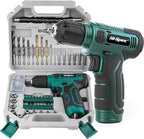 Hi-Spec 110pc Green 8V USB Electric Power Cordless Drill Driver Set. Drill Bits, Sockets and Screwdriver Bit Set Accessories In a Portable Toolbox Case