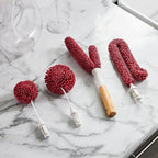 Wine Enthusiast Interchangeable Glassware Cleaning Brush Set – 5-Piece Bamboo Handle with Specialized Brush Heads for Wine Glasses, Decanters, and Barware Cleaning