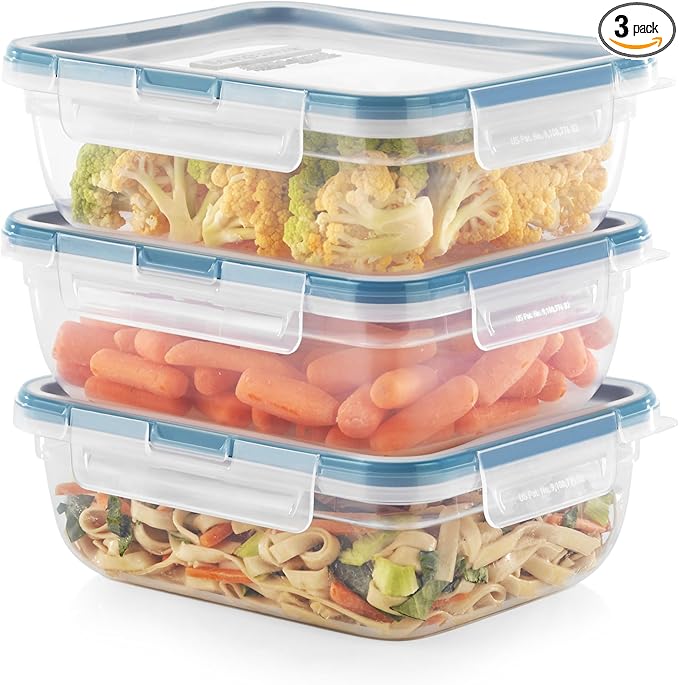 Snapware Plastic Total Solution 3-Pack (8.5-Cup) Food Storage Containers Set, Leakproof & Airtight Plastic Locking Lids Rectangular Containers, BPA-Free Lids, Microwave Dishwasher Freezer Safe