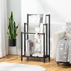 HOOBRO Free Standing Towel Rack, 3 Tier Blanket Rack, Blanket Holder for Bathroom, 16.9" L x 11" W x 31.9" H, Industrial Metal Drying and Display Rack with Shelf, Black BB03LB01