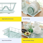 Sweet Home Collection Space-Saving 3-Piece Dish Drainer Rack Set: Efficient Kitchen Organizer for Quick Drying and Storage - Includes Cutlery Holder and Drainboard - Maximize Countertop Space, Mint
