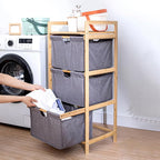 Yosoo 3 Tier Laundry Hamper Organizer with Towel Cabinet Handles, Large Capacity Box Shelf, Compact Design for Bathroom Bedroom Living Room, Ideal Storage Organizer (Grey)
