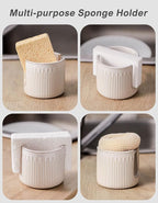 Ceramic Sponge Holder for Kitchen Sink, Scrub Sponge Dish Rack, Farmhouse Compact Sink Caddy Organizer, Glazed White