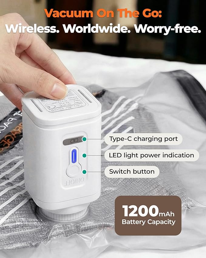 BAGSMART Rechargeable Wireless Pump Travel Storage Bags Set, Portable Space Saver Bags for Travel & Home, Vacuum Compression Seal Bag for Clothing- 12combo bags
