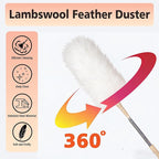 Lambswool Duster Extendable 22–55 Inch Natural Wool Duster with Flexible Head for Ceilings Furniture Blinds Electronics Washable Reusable White