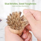 6 Packs Bamboo Dish Brush - Bamboo Wok Brush, Natural Union Fiber and Tampico Fiber Bamboo Scrub Brushr for Washing Cast Iron Pan/Pot(Hard Bristle)