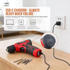 Hi-Spec 8V Cordless Drill Set & Starter Tool Kit – Rechargeable USB Electric Power Drill Driver, Compact Home Tool Set with Accessories, Red, Perfect for DIY Enthusiasts