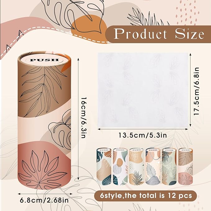 Outus 12 Pcs Car Tissues Cylinder Holder with 3 Ply Facial Tissue Bulk Black White Round Tissue Holder Travel Tissues Boxes Container for Car Cup Wedding Birthday Party(Boho 1)