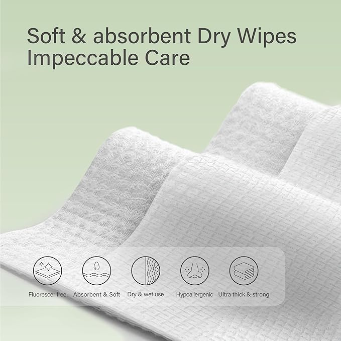 Unifree Facial Towels I Towelettes I Dry Wipes I Makeup Remover I Clean Facial Tissues in Box, Large Size 11.8 x 9.8 Inch, 50 Count Per Box, 4-boxes Value Pack, Total 200 Count