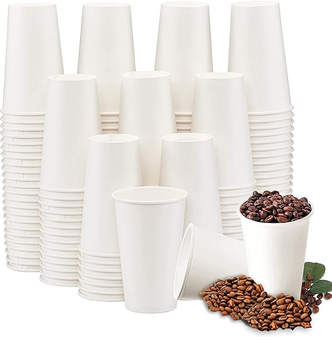 Lamosi 16 oz Disposable Coffee Cups, 180 Pack 16 oz White Paper Cups, Hot/Cold Beverage Drinking Cups for Water Juice or Tea, Office Party Home Travel