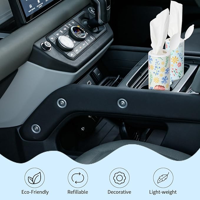 Car Tissues Cylinder 4 Packs Round Tissue Box Holder Perfect for Car Cup Holder, Napkins Box Round Container with Facial Tissues for Travel Car Bathroom Office School