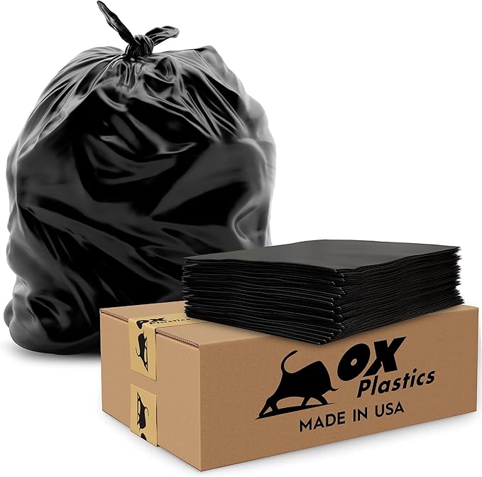 55 Gallon Trash Bags Heavy Duty – Large Black Contractor Bags 36x52" – Industrial, Yard Waste, Lawn & Leaf, Construction Garbage Can Liners – Made in USA (3 Mil, 50 Count)