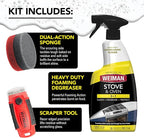 Weiman Heavy Duty Stove and Oven Cleaner 3 Piece Total Clean Kit, For Baked on Grease, Grime, Carbonized Food, Includes Foaming Cleaner (24oz), Precision Razor Tool, Dual-Action Scrub & Shine Sponge