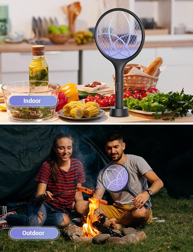 YISSVIC Electric Fly Swatter 4000V Bug Zapper Racket Dual Modes Mosquito Killer with Purple Mosquito Light Rechargeable for Indoor Home Office Backyard Patio Camping (Black-1 Pack)