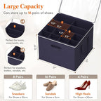 Lifewit 6 Pack Shoe Storage Organizer for Closet, Large Shoe Box Storage Containers with Clear Cover, Foldable Storage Bins Fit for Boots Fits 72-96 Pairs (Each 12-16 Pairs) Blue