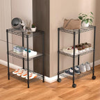 Golpart Small 3 Tier Shelves Storage Wire Shelving Unit Metal Shelf Adjustable Organizers Storage Shelving with Wheels for Bathroom Laundry Room Kitchen Pantry12”D x 18”W x 30.7”H Black
