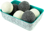 Three by Three Seattle Felt·Like·it!™ Wool Dryer Balls + Storage Bin: Reduce Drying Time, Static Cling, and Energy Use | Natural Alternative to Fabric Softeners (Pack of 6)