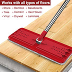 Hands-Free Mop and Bucket Set with 3 Washable Pads, Wet/Dry Floor Cleaning System, Red/Black