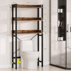 Besiost Over The Toilet Storage Rack - 3 Tier Bathroom Organizer with Shelves, Freestanding Space Saver Storage Rack Above Toilet Stand with 4 Hooks for Restroom, Laundry, Rustic Brown