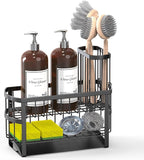Kitchen Sink Organizer Caddy, 2 Tier Sink Caddy Organizer with High Brush Holder, Rust-Proof Countertop Rack (Black 10.6 * 4.3 * 5.7") for Kitchen Accessories & Dish Brushes