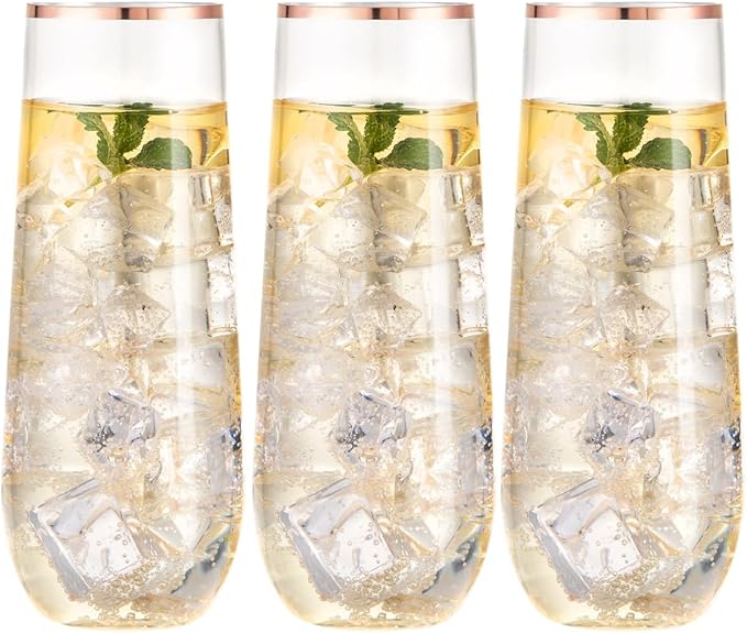 Ciaell 24 Pack Rose Gold Plastic Champagne Flutes - 9 Oz Disposable Champagne Glasses - Stemless Mimosa Glass for Parties & Weddings & Birthdays